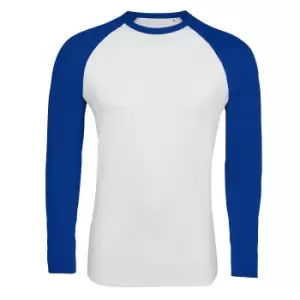 Image of SOLS Mens Funky Contrast Long Sleeve T-Shirt (3XL) (White/Royal Blue)