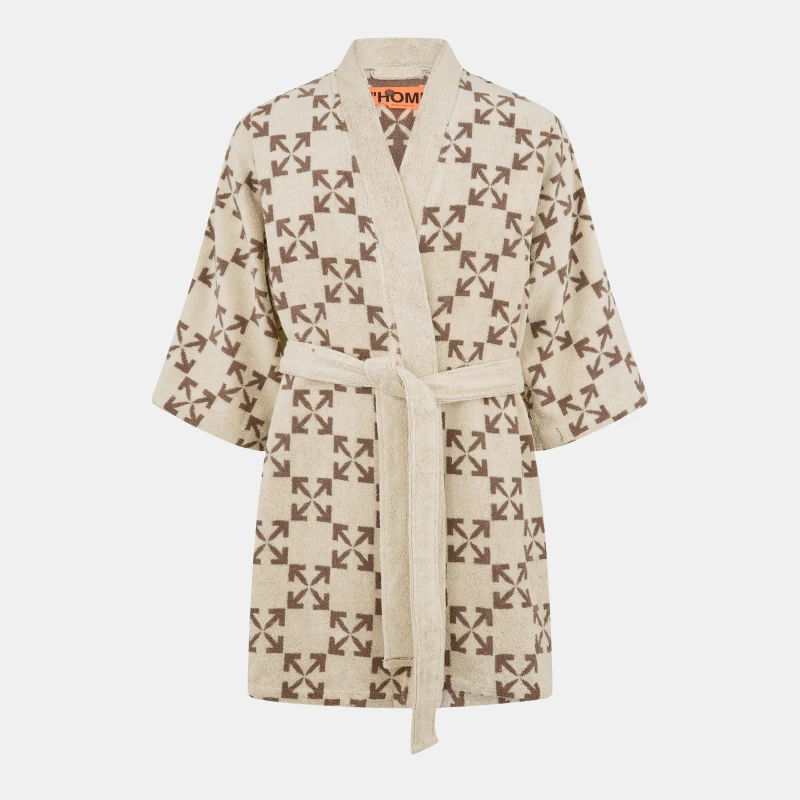 Image of Off White Bathrobe Cream/Taupe unisex S