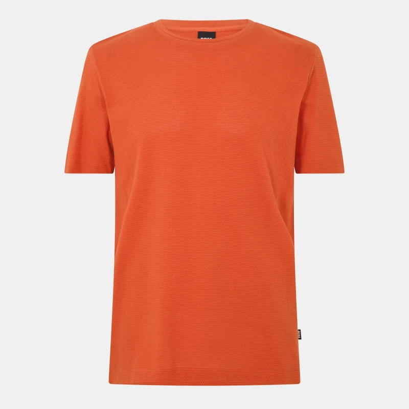 Image of Boss Mens Tiburt Bubble Structure Cotton Short Sleeve T-Shirt Dark Orange male Small