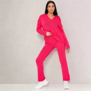Image of I Saw It First Slouchy Knit Collared Top And Joggers Set - Pink