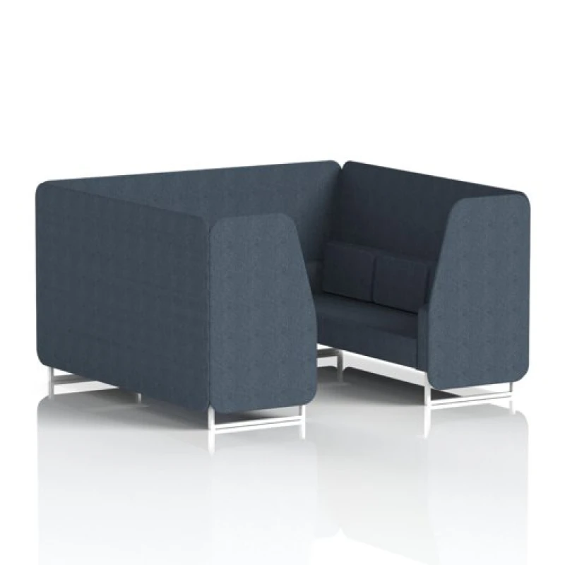 Image of Brixworth 6 Seater Office Booth with Front Panel - White Legs in Rivet Fabric - Crucible Panels and Sofa