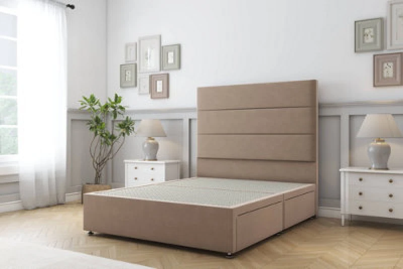 Image of Sloomy Texas Mink Plush Divan Bed Base No Drawers With 26" Strutted Headboard 6' Super King