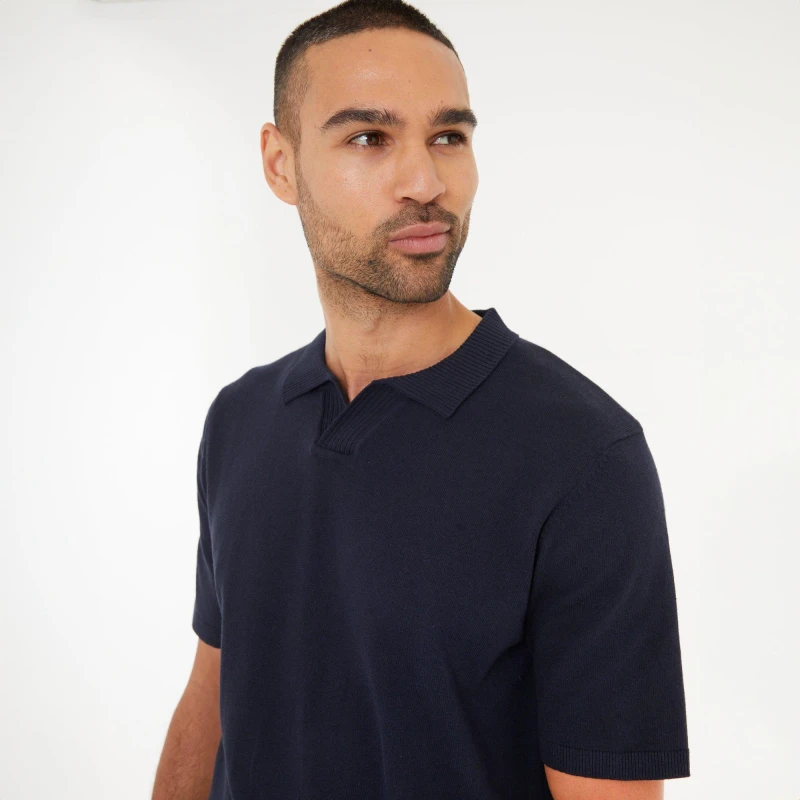 Image of Threadbare Trophy Neck Short Sleeve Knitted Polo Navy