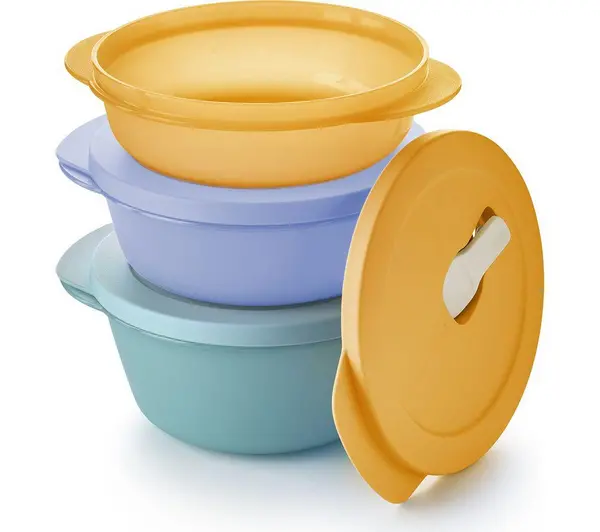 Image of TUPPERWARE 3 Piece Medium Bowl Set - Green, Blue, Orange