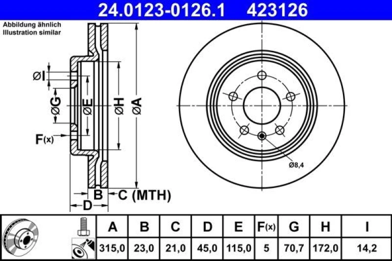 Image of Brake disc ATE 24.0123-0126.1