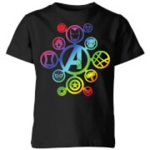 Image of Avengers Rainbow Icon Kids T-Shirt - Black - 11-12 Years