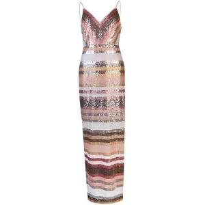 image of Adrianna Papell Stripe Sequin Dress - METALLIC BLUSH