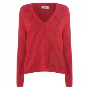 image of JDY Peggy V Neck Knitted Jumper - Goji Berry