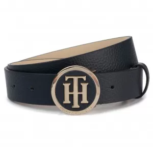 Image of Tommy Hilfiger TH Round Buckle Belt - Black, Size 85, Women