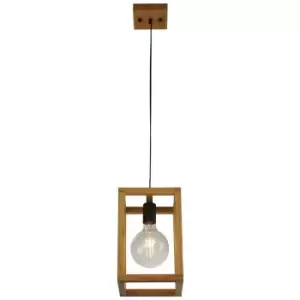 Image of Searchlight Square Woven Bamboo Wood 1 Light Pendant