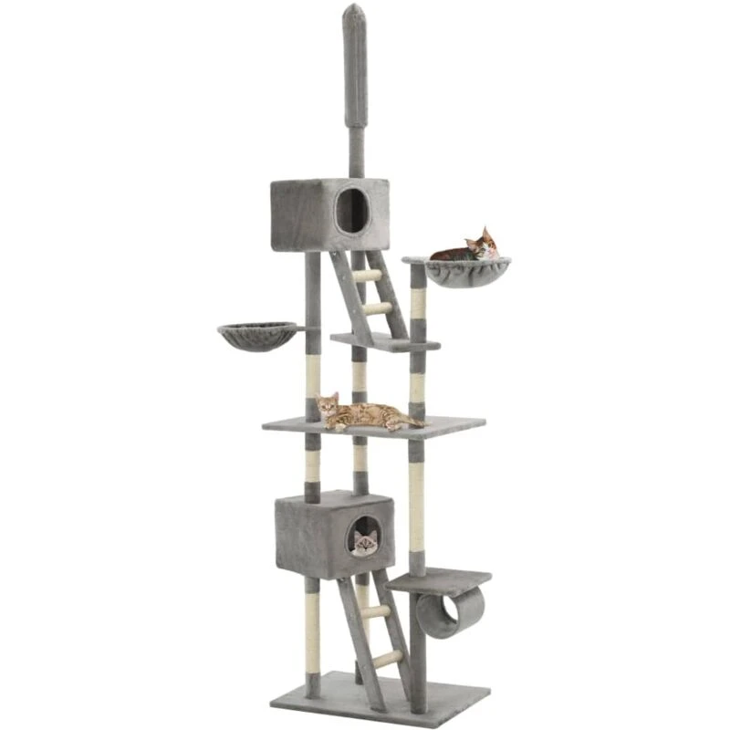 Image of vidaXL Cat Tree with Sisal Scratching Posts 230-260cm Grey Kitty Play Centre