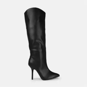 Missguided Faux leather pull on calf length boot - Black