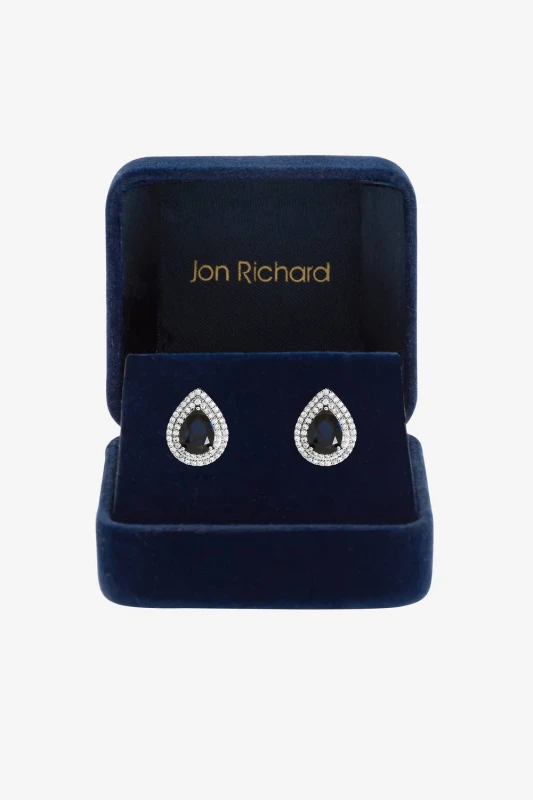 Image of Jon Richard Womens Rhodium Plated Cubic Zirconia Sapphire Stud Earrings in Silver Silver Female One Size