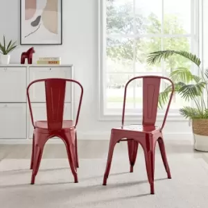 Image of Furniturebox UK - Furniturebox Set of 2 Colton 'Tolix' Style Industrial Dining Chairs Red