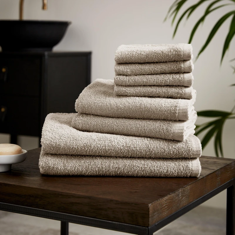 Image of Catherine Lansfield 'Quick Dry Cotton' 8 Piece Towel Set Natural