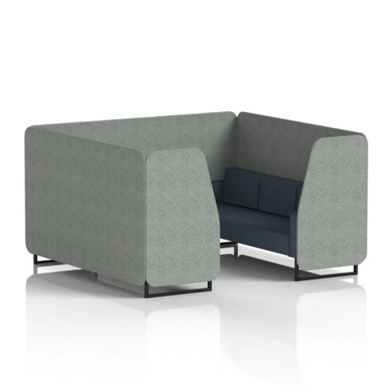 Image of Brixworth 6 Seater Office Booth with Front Panel - Black Legs in Rivet Fabric - Prime Panels and Crucible Sofa