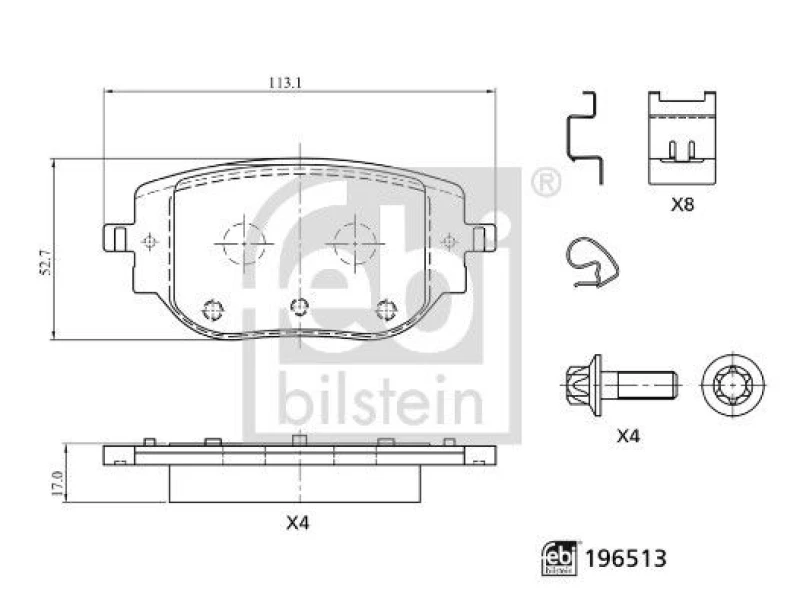 Image of Brake pad set FEBI BILSTEIN 196513