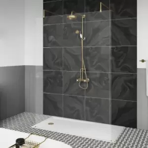 image of Wet Room Screen with Brass Support Arms and Feet 1200mm Wide - 8mm Glass - Hudson Reed