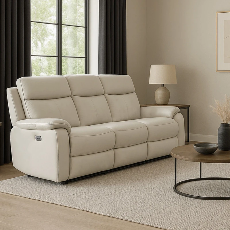 Image of Aspire Aspire Kingsmere 3 Seater Power Recliner Sofa in Real Leather in Light Grey Light Grey 3 Seater Unisex 5057632315205