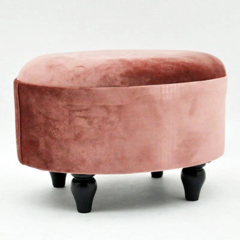 Image of Minster Oval Footstool - Velvet - L27 X W40 X H30 Cm - Pink