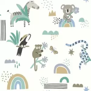 Image of Holden Abstract Animals Blue and Teal Wallpaper