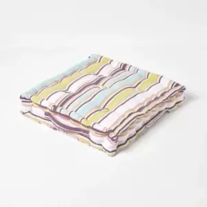Image of Cotton Osaka Green Stripes Floor Cushion, 40 x 40cm - Green - Homescapes
