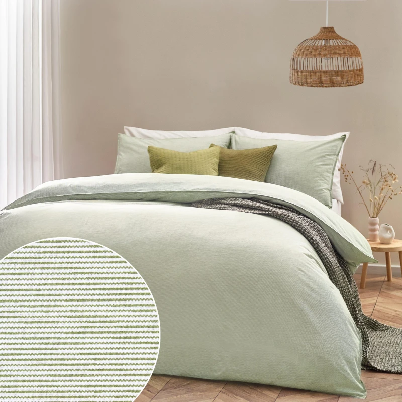 Image of Yard Heaton Stripe Khaki Duvet Cover and Pillowcase Set Khaki (Green)