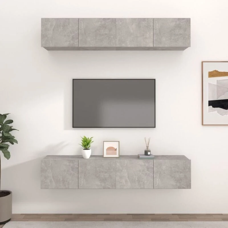 Image of Vidaxl 4X TV Cabinets Living Room Furniture Sideboard Entertainment Centre TV Console Media Unit Hifi Stereo Cabinet Concrete Grey Engineered Wood, Gr