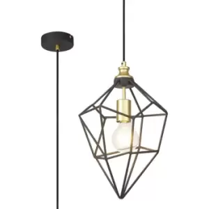 image of Luminosa Medium Wire Pendant, 1 x E27, Painted Gold & Sand Black