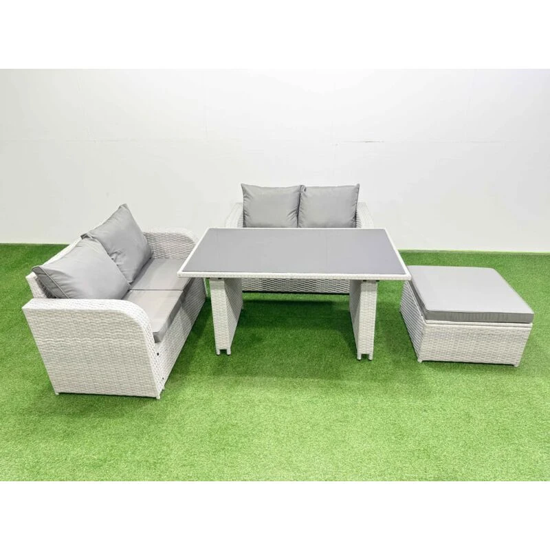 Image of Fimous 4 Pieces Outdoor PE Rattan Sofa Set with Cushions Big Stool Light Grey Light Grey Unisex