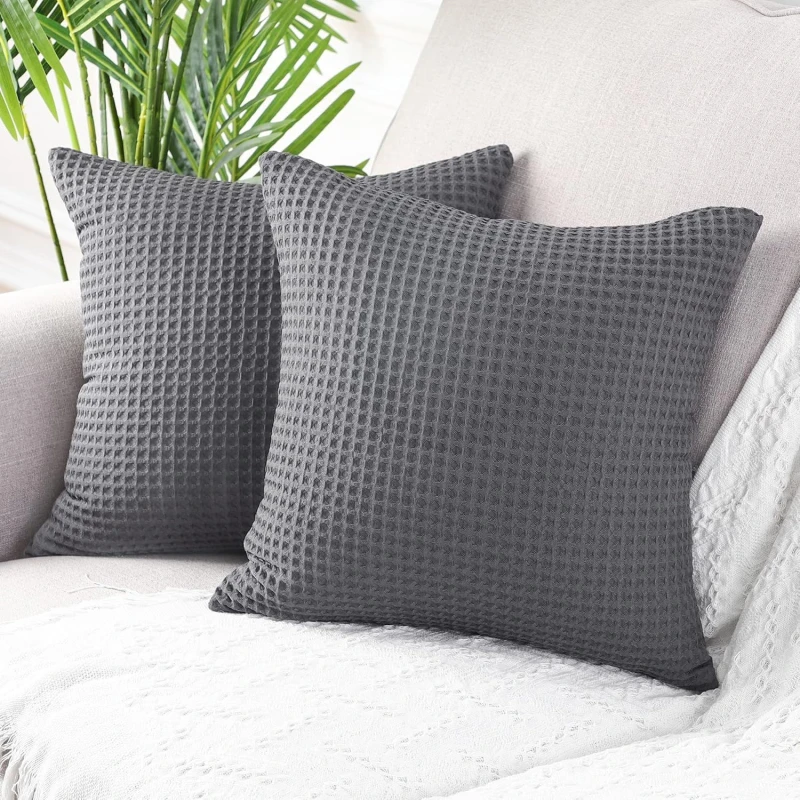 Image of Allure Bath Fashions Hotel Waffle Cushion Covers Two Pack in Dark Grey Size: 65cm x 65cm Dark Grey Unisex 65cm x 65 cm