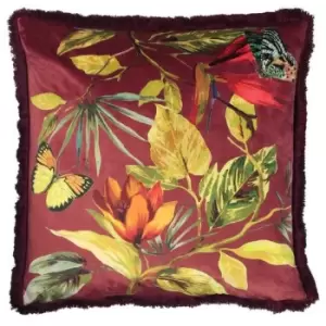 image of Paoletti Cahala Tropical Cushion Cover (One Size) (Berry)