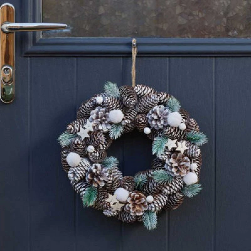 Image of Marco Paul Round Frosted Christmas Pine Wreath Brown unisex