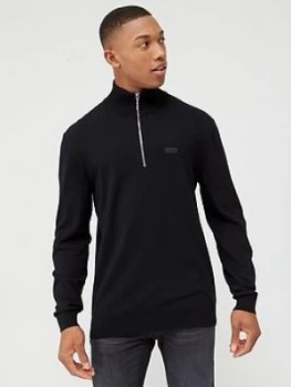 Image of Hugo Boss San Giuseppe Quarter Zip Knitted Jumper Black Size L Men