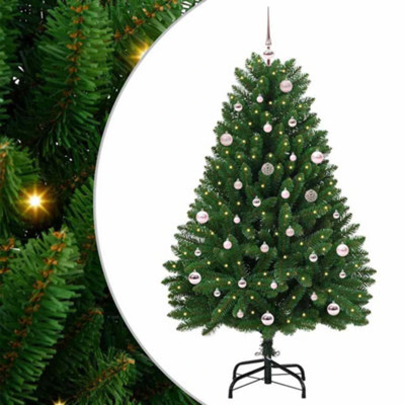 Image of vidaXL Artificial Christmas Tree with Pink Balls Green 150cm PVC and Metal, Green 3395678