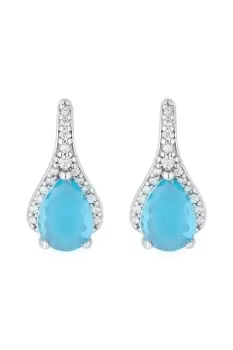 image of Rhodium Plated Cubic Zirconia Aqua Peardrop Earrings