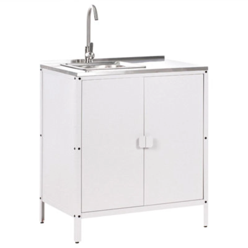 Image of Beliani Outdoor Kitchen Cabinet With Sink Vilama White