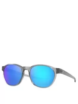 Oakley Oakley Reedmace Matte Grey Ink Round Frame Prizm Sapphire Lens Sunglasses, Grey, Men