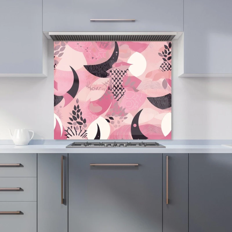 Image of Warren Reed - Designer Abstract Pink Moon Pattern Kitchen Splashback Size: 600mm x 750mm Pink Unisex 600mm x 750mm