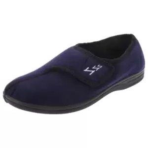 Zedzzz Mens Connor Touch Fastening Velour Slippers (9 UK) (Navy Blue)