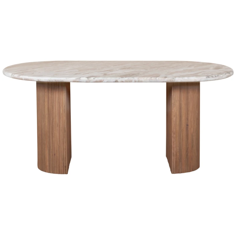 Image of Indian Hub Ashford Natural Marble & Wood Pedestal 6-8 Seater Dining Table