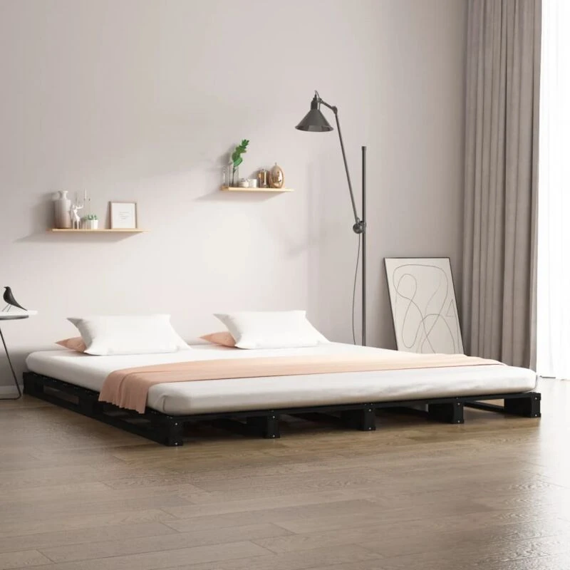 Image of Vidaxl Pallet Bed Black 135X190 Cm Double Wood Pine, Black 821436