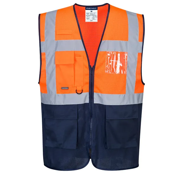 Image of Portwest Hi Vis MeshAir Contrast Executive Vest C377ONRXL Colour: Orange / Navy