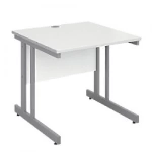 image of Rectangular Straight Desk with White MFC Top and Silver Frame Cantilever Legs Momento 800 x 800 x 725 mm