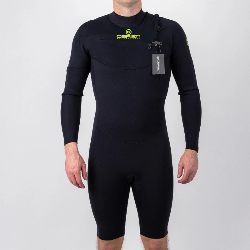 Image of Obrien Mens Elite Plus 3/2mm Front Zip Long Sleeve Wetsuit Shorty Black male X Small