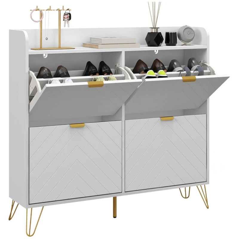 Image of HOMCOM Narrow Shoe Cabinet With 4 Flip Drawers - White 837-444V80WT