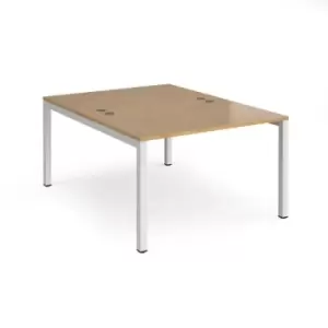 Image of Bench Desk 2 Person Rectangular Desks 1200mm Oak Tops With White Frames 1600mm Depth Connex