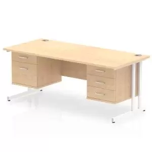 Image of Impulse 1600 Rectangle White Cant Leg Desk MAPLE 1 x 2 Drawer 1 x 3