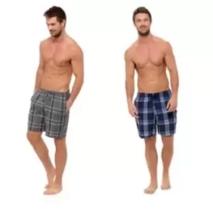 image of Foxbury Mens Checked Pyjama Shorts (Pack Of 2) (M) (Grey/Navy Check)