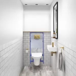 Image of Zana Brushed Brass Mechanical Flush Plate with 1160mm Frame and Cistern